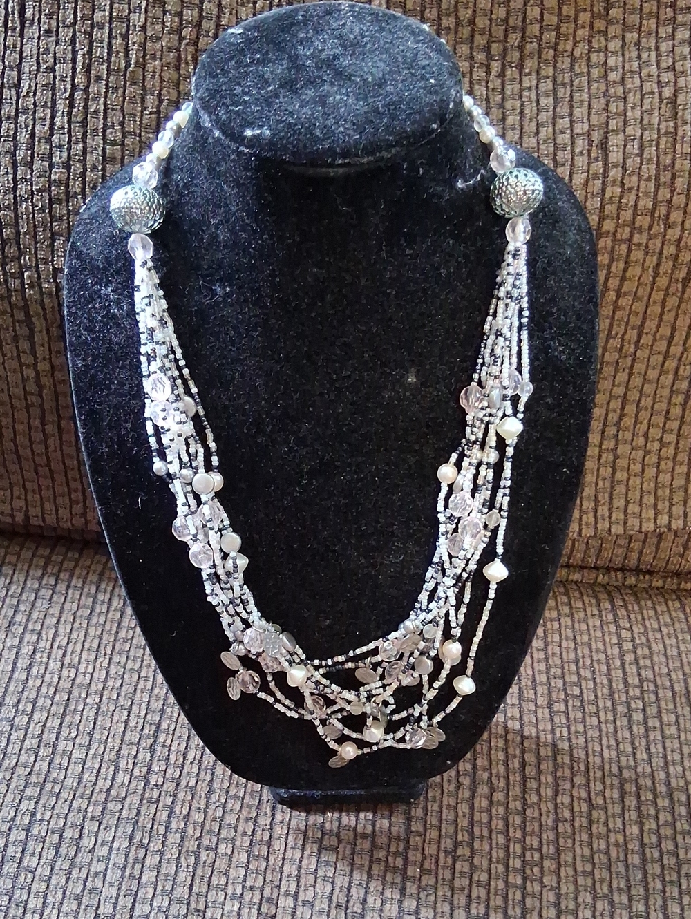 Multi-Strand Silver and Pearl Beaded Necklace - Women Jewelry